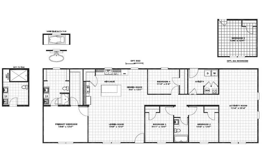 Plano 2D de la casa móvil Nayeli 28x76 con medidas de los cuartos