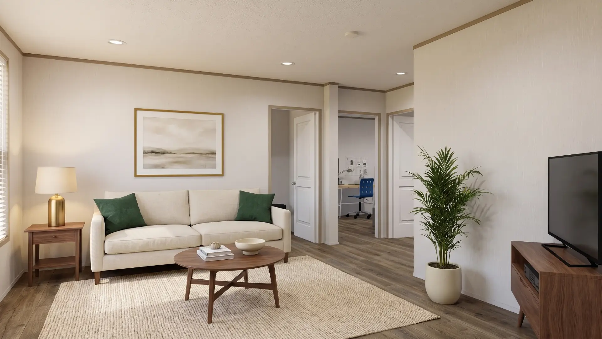 Marina 28x40 living room in the 3-bedroom option
