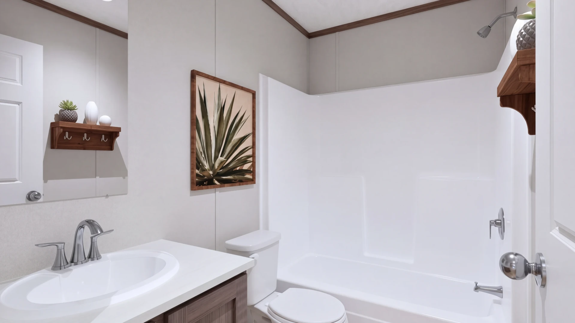 Baño secundario con tina y regadera en la casa móvil nueva Clara 16x56