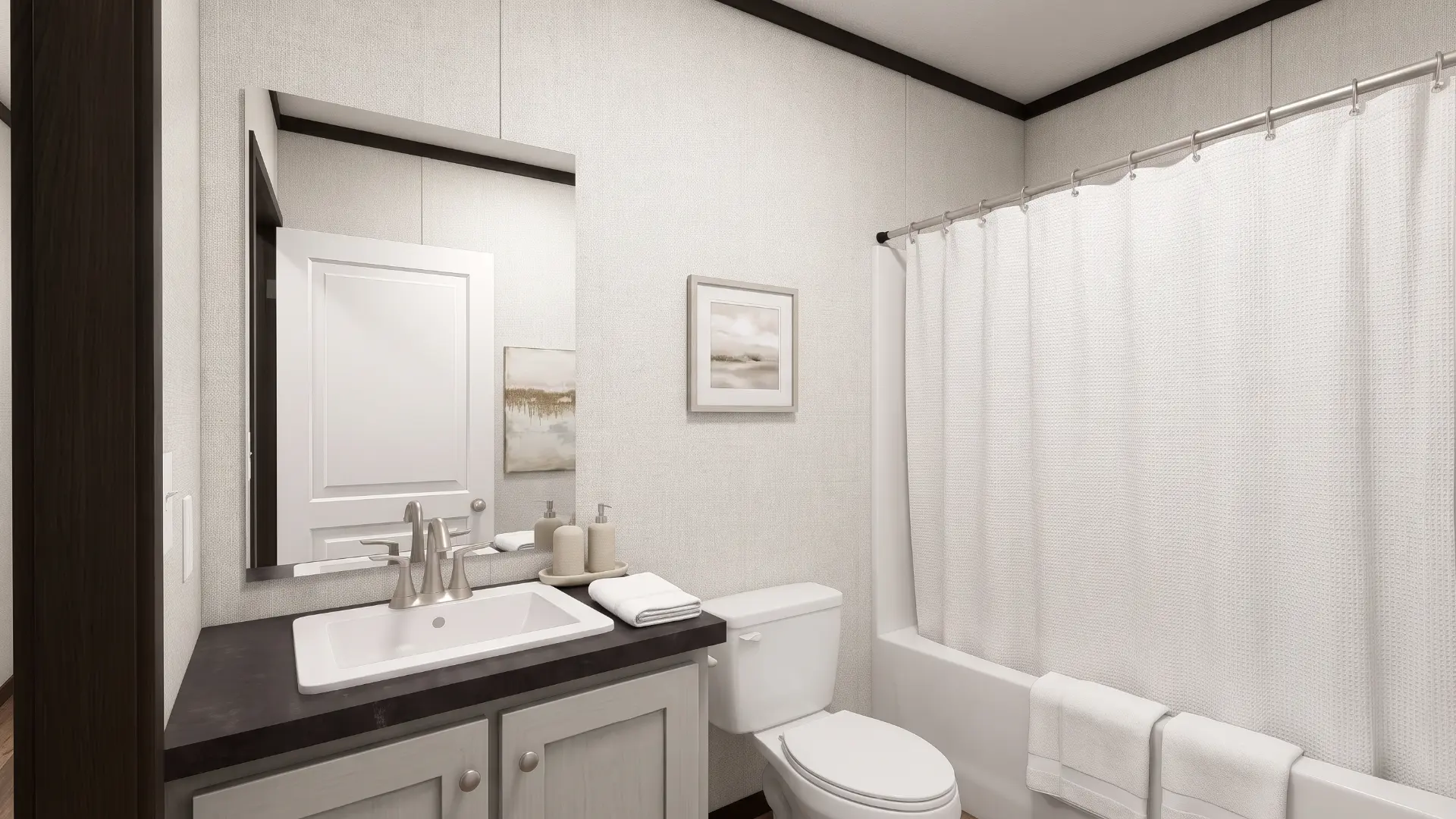 Baño secundario de la casa móvil nueva Celeste 16x72