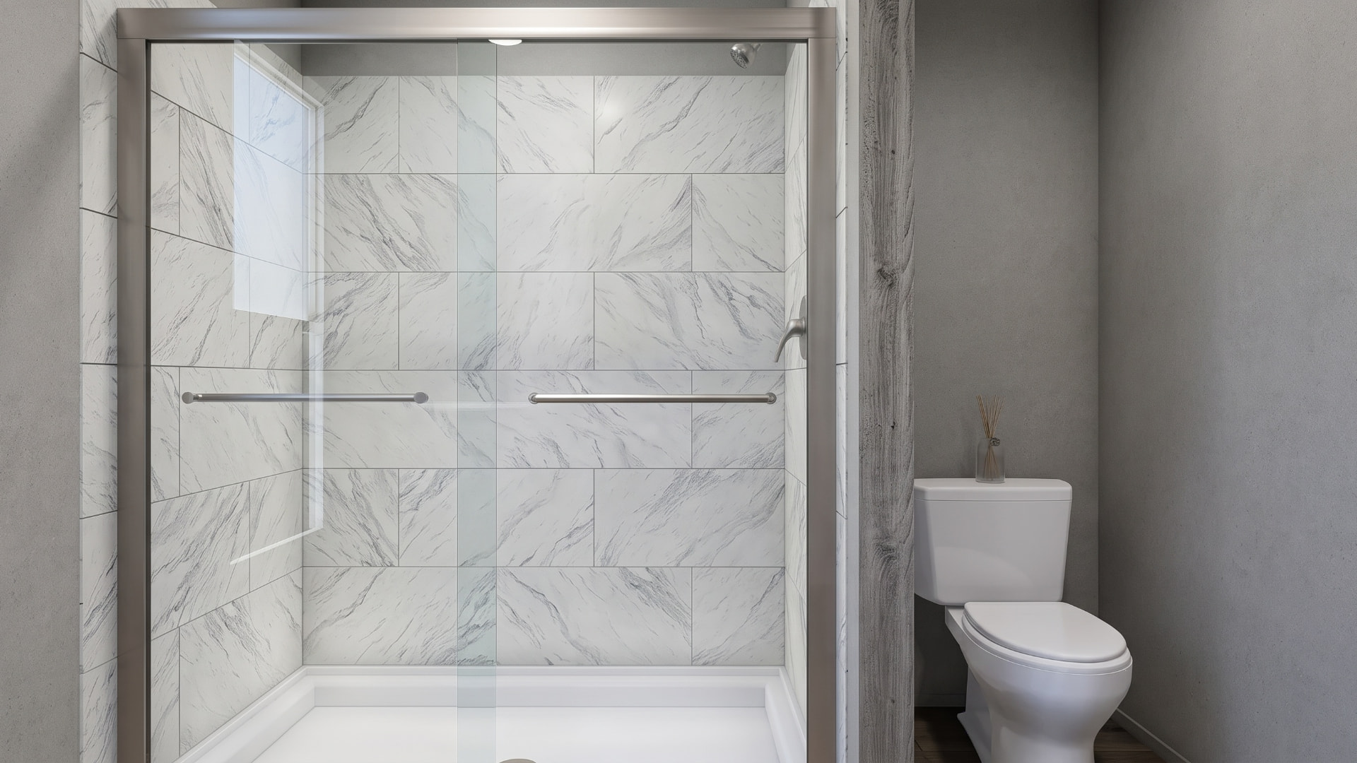 Regadera del baño principal de la casa móvil Ximena 16x76