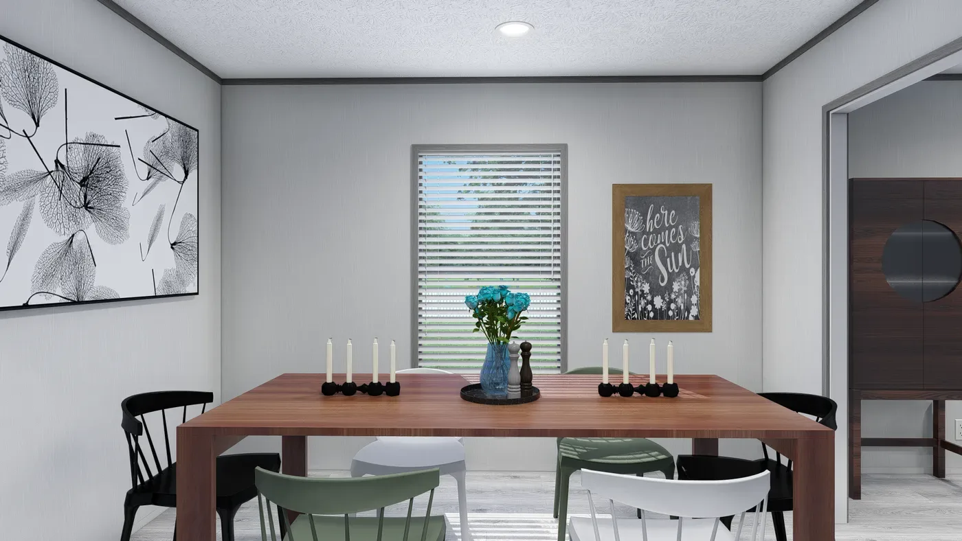Comedor de la casa móvil Lewis 28x62 con mesa para seis personas